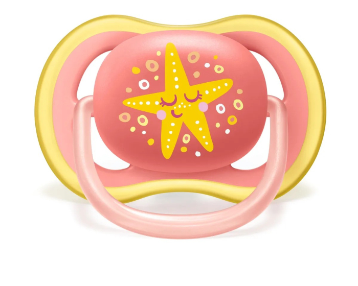 Philips AVENT / Пустышка силиконовая Ultra Air декор Кит/Звезда, 6-18 мес, (уп. 2 шт.), для девочек